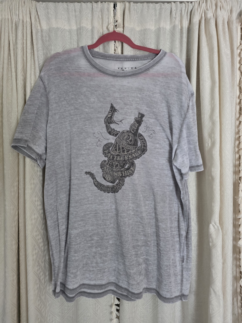 Lucky BRAND Gray Graphic Snake Tee with Subtle Wash